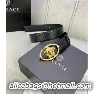 ​Famous Brand Versace Epi Leather Belt 4cm with Medusa Buckle V8409 Black/Gold