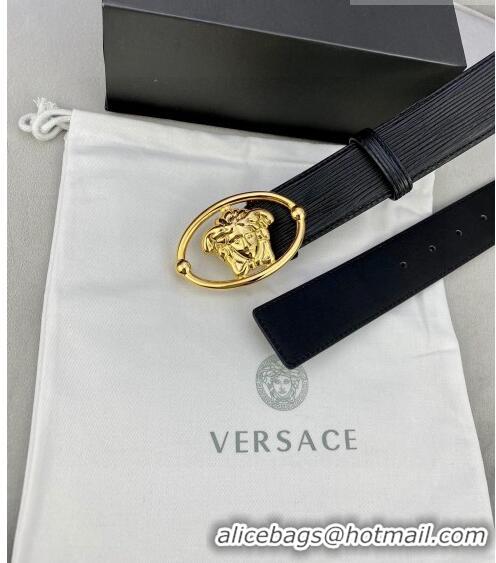 ​Famous Brand Versace Epi Leather Belt 4cm with Medusa Buckle V8409 Black/Gold