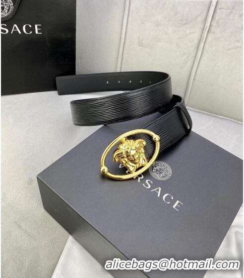 ​Famous Brand Versace Epi Leather Belt 4cm with Medusa Buckle V8409 Black/Gold