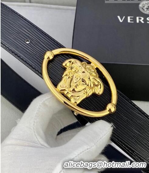 ​Famous Brand Versace Epi Leather Belt 4cm with Medusa Buckle V8409 Black/Gold