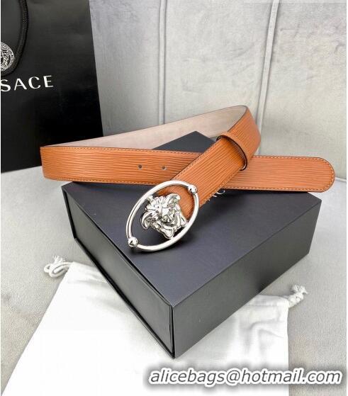 Inexpensive Versace Epi Leather Belt 4cm with Medusa Buckle V8410 Brown/Silver