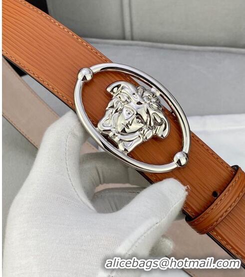 Inexpensive Versace Epi Leather Belt 4cm with Medusa Buckle V8410 Brown/Silver