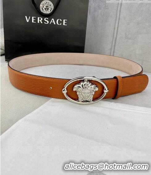 Inexpensive Versace Epi Leather Belt 4cm with Medusa Buckle V8410 Brown/Silver