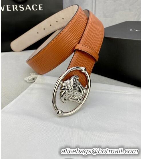 Inexpensive Versace Epi Leather Belt 4cm with Medusa Buckle V8410 Brown/Silver