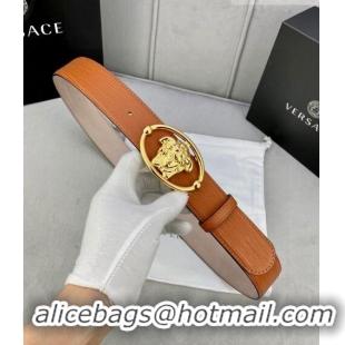 Luxurious Versace Epi Leather Belt 4cm with Medusa Buckle V8410 Brown/Gold