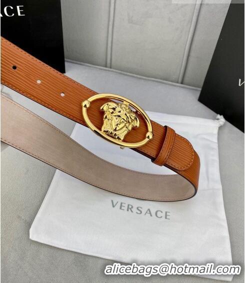 Luxurious Versace Epi Leather Belt 4cm with Medusa Buckle V8410 Brown/Gold