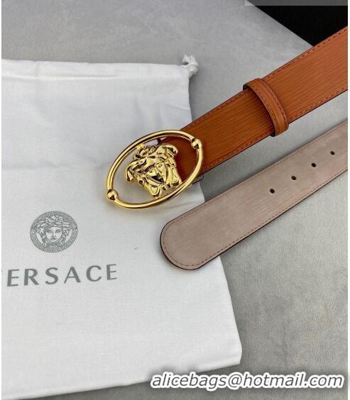 Luxurious Versace Epi Leather Belt 4cm with Medusa Buckle V8410 Brown/Gold