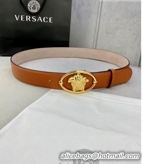 Luxurious Versace Epi Leather Belt 4cm with Medusa Buckle V8410 Brown/Gold