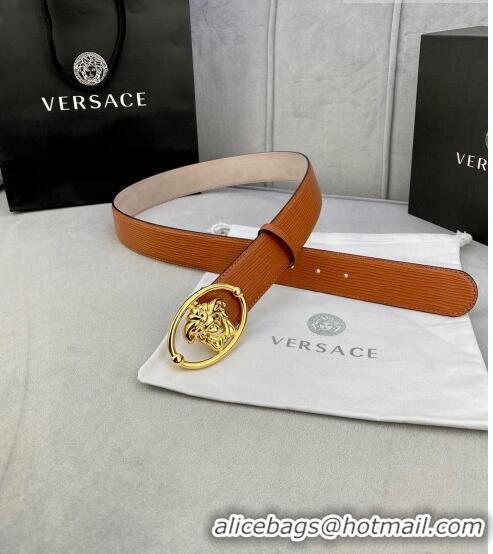 Luxurious Versace Epi Leather Belt 4cm with Medusa Buckle V8410 Brown/Gold