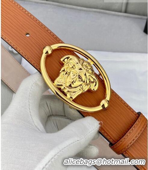 Luxurious Versace Epi Leather Belt 4cm with Medusa Buckle V8410 Brown/Gold