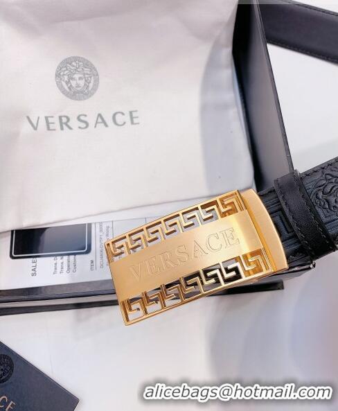 ​Top Quality Versace Logo Embossed leather Belt 3.5cm 040293 Black/Gold