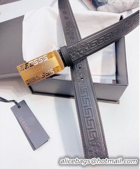 ​Top Quality Versace Logo Embossed leather Belt 3.5cm 040293 Black/Gold