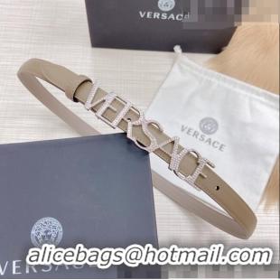 ​Inexpensive Versace Smooth Calfskin Belt 2cm with Crystal Signature 060145 Grey