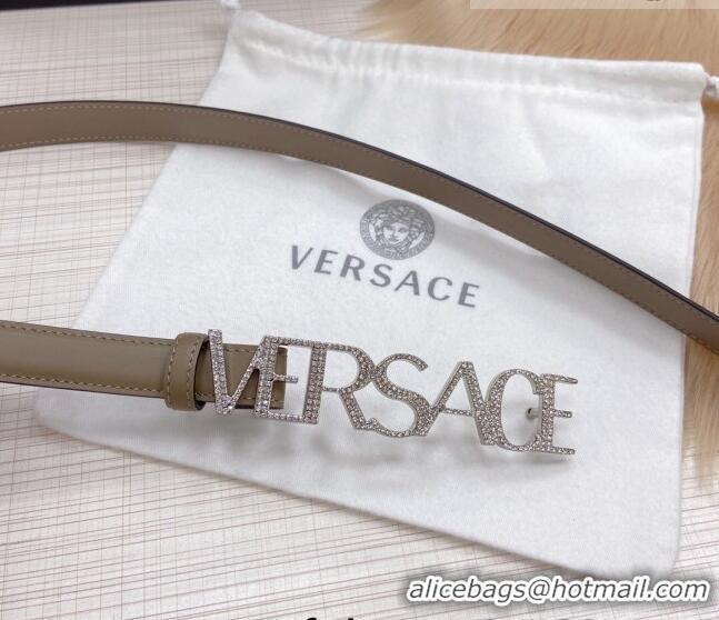 ​Inexpensive Versace Smooth Calfskin Belt 2cm with Crystal Signature 060145 Grey