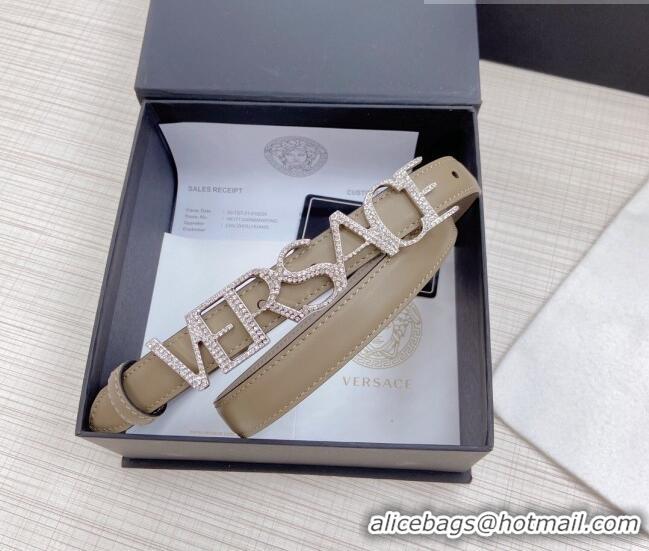 ​Inexpensive Versace Smooth Calfskin Belt 2cm with Crystal Signature 060145 Grey