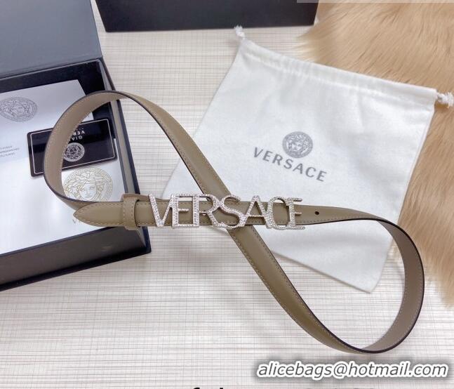 ​Inexpensive Versace Smooth Calfskin Belt 2cm with Crystal Signature 060145 Grey