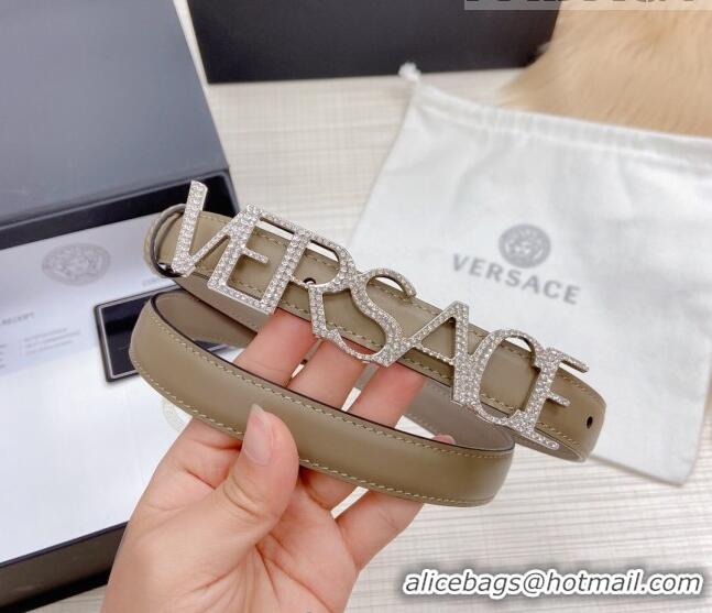 ​Inexpensive Versace Smooth Calfskin Belt 2cm with Crystal Signature 060145 Grey