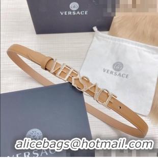 ​Top Design Versace Smooth Calfskin Belt 2cm with Crystal Signature 060147 Camel Brown