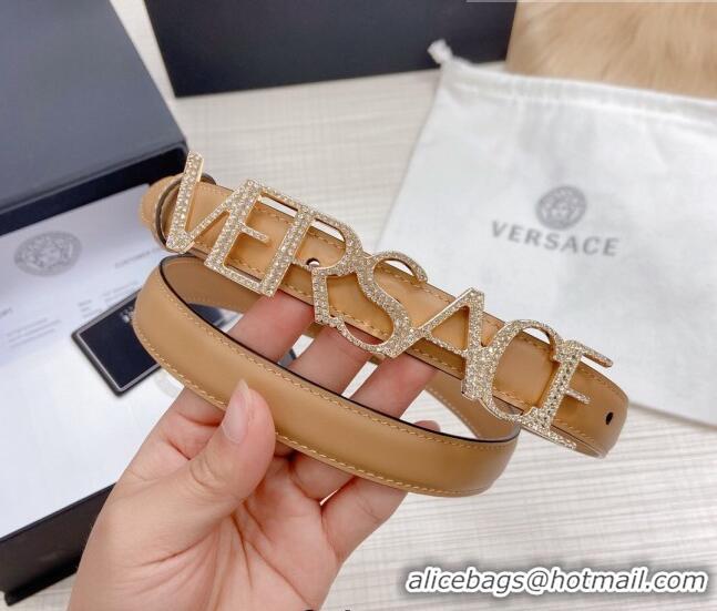 ​Top Design Versace Smooth Calfskin Belt 2cm with Crystal Signature 060147 Camel Brown