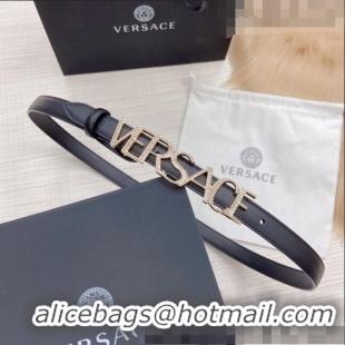 ​Well Crafted Versace Smooth Calfskin Belt 2cm with Crystal Signature 060149 Black