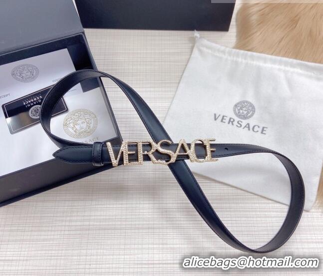 ​Well Crafted Versace Smooth Calfskin Belt 2cm with Crystal Signature 060149 Black