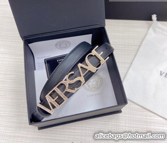 ​Well Crafted Versace Smooth Calfskin Belt 2cm with Crystal Signature 060149 Black