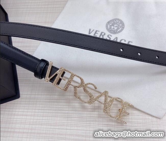 ​Well Crafted Versace Smooth Calfskin Belt 2cm with Crystal Signature 060149 Black