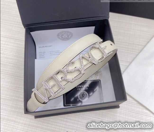 ​Super Quality Versace Smooth Calfskin Belt 2cm with Crystal Signature 060150 White