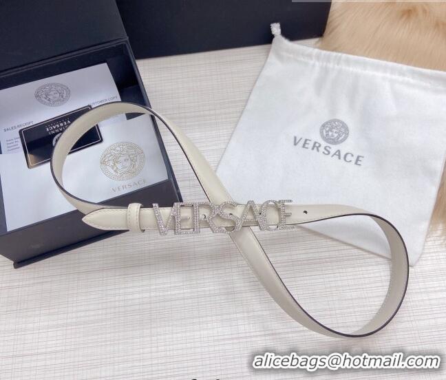 ​Super Quality Versace Smooth Calfskin Belt 2cm with Crystal Signature 060150 White