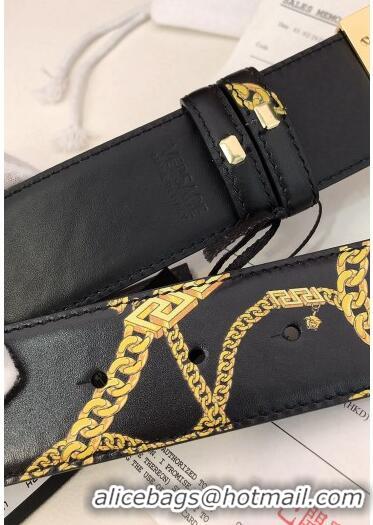 ​New Design Versace La Medusa Chain Print Calfskin Belt 4cm V1691 Black/Gold