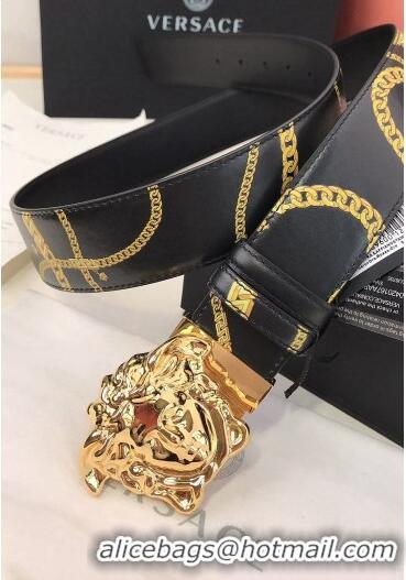 ​New Design Versace La Medusa Chain Print Calfskin Belt 4cm V1691 Black/Gold