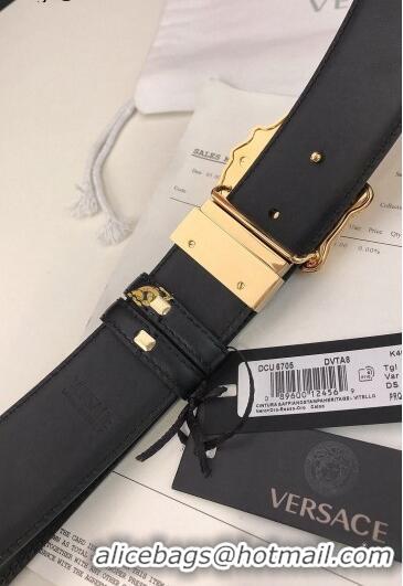 ​New Design Versace La Medusa Chain Print Calfskin Belt 4cm V1691 Black/Gold