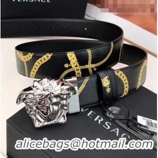 Most Popular Versace La Medusa Chain Print Calfskin Belt 4cm V1691 Black/Silver