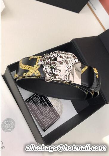 Most Popular Versace La Medusa Chain Print Calfskin Belt 4cm V1691 Black/Silver