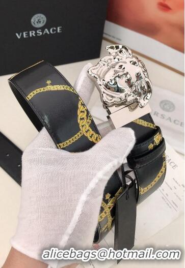 Most Popular Versace La Medusa Chain Print Calfskin Belt 4cm V1691 Black/Silver