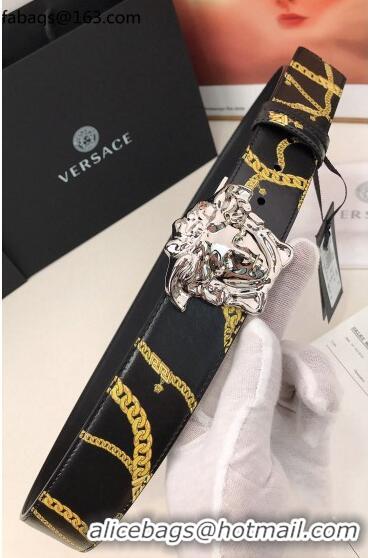 Most Popular Versace La Medusa Chain Print Calfskin Belt 4cm V1691 Black/Silver