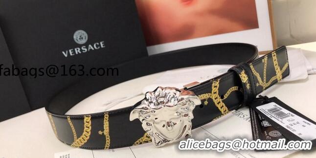 Most Popular Versace La Medusa Chain Print Calfskin Belt 4cm V1691 Black/Silver