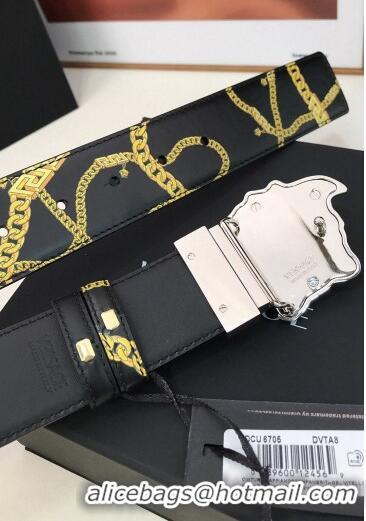 Most Popular Versace La Medusa Chain Print Calfskin Belt 4cm V1691 Black/Silver