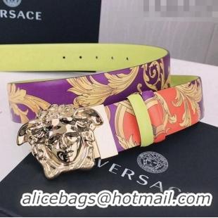 ​Popular Style Versace La Medusa Royal Rebellion Print Leather Belt 4cm with Gold Buckle V1693