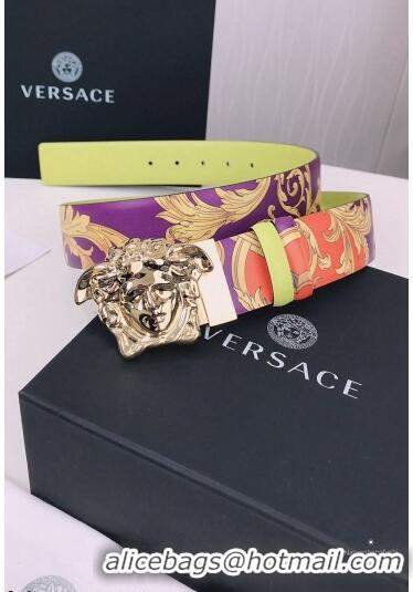 ​Popular Style Versace La Medusa Royal Rebellion Print Leather Belt 4cm with Gold Buckle V1693