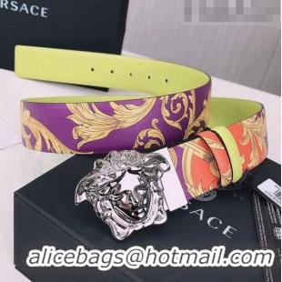 ​Top Quality Versace La Medusa Royal Rebellion Print Leather Belt 4cm with Silver Buckle V1694