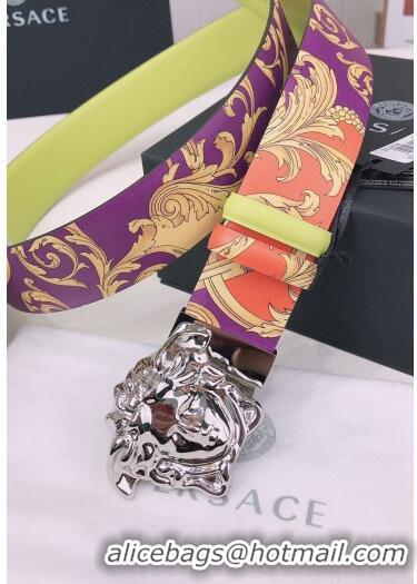 ​Top Quality Versace La Medusa Royal Rebellion Print Leather Belt 4cm with Silver Buckle V1694