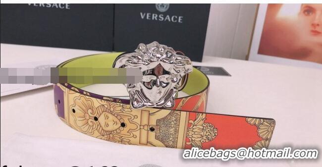 ​Top Quality Versace La Medusa Royal Rebellion Print Leather Belt 4cm with Silver Buckle V1694