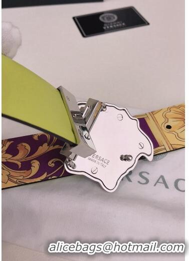 ​Top Quality Versace La Medusa Royal Rebellion Print Leather Belt 4cm with Silver Buckle V1694