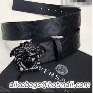 ​Top Quality Versace La Medusa Greca Logo Leather Belt 4cm V1698 All Black