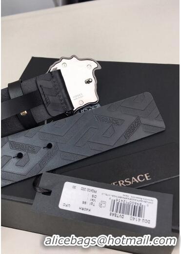 ​Top Quality Versace La Medusa Greca Logo Leather Belt 4cm V1698 All Black