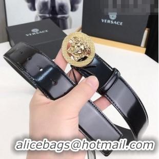 ​New Fashion Versace Medusa Patent Leather Belt 4cm 08031 Black/Gold