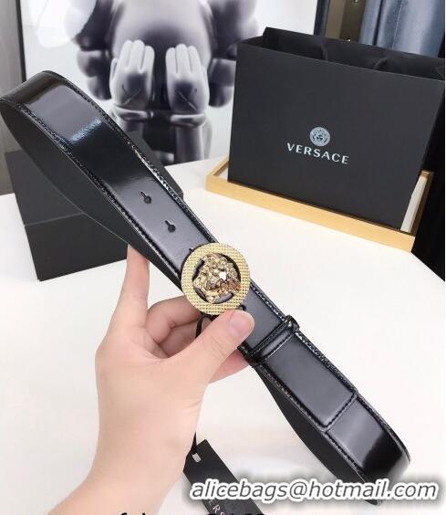 ​New Fashion Versace Medusa Patent Leather Belt 4cm 08031 Black/Gold