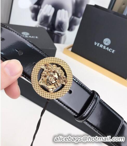 ​New Fashion Versace Medusa Patent Leather Belt 4cm 08031 Black/Gold