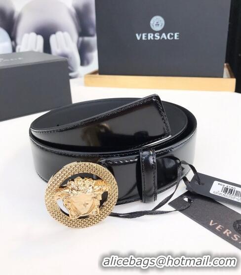 ​New Fashion Versace Medusa Patent Leather Belt 4cm 08031 Black/Gold